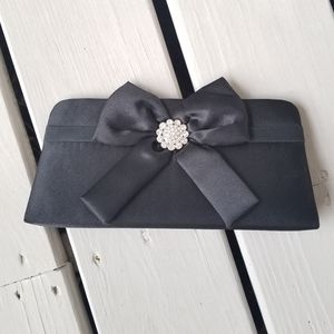 Dressy Black clutch with bow and rhinestones